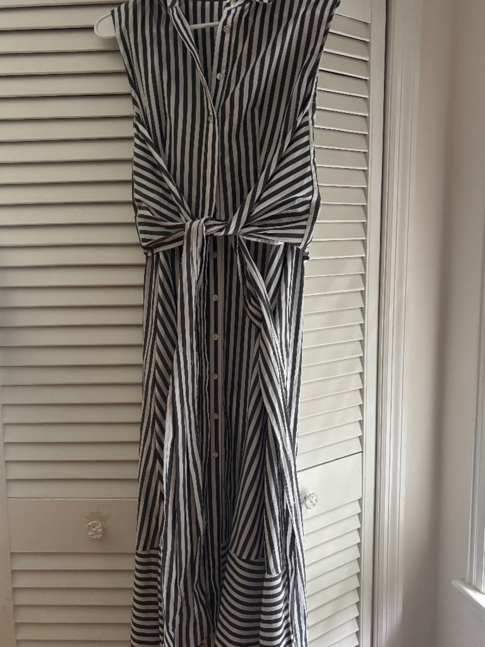 Blue and white striped dress- tie front